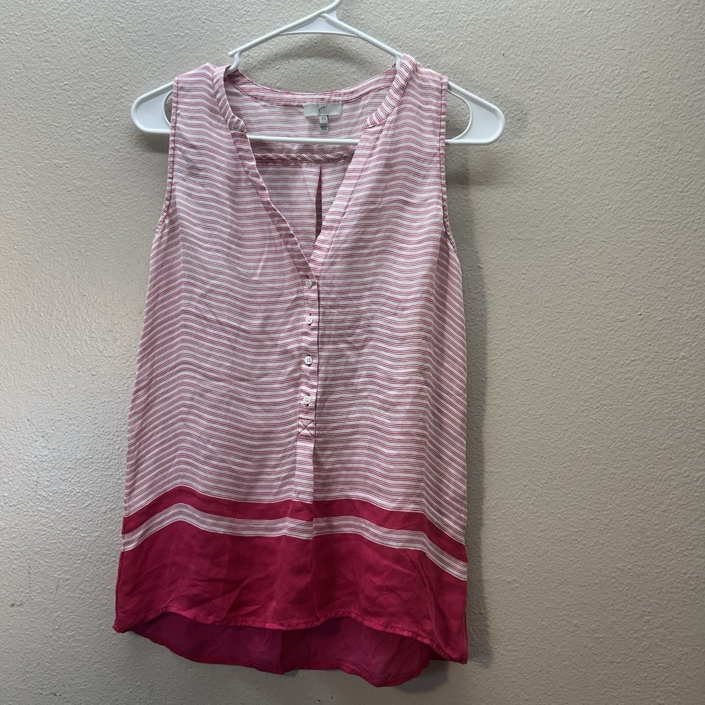 Joie Lightweight 100% Silk V-Neck Tank Womens XS Pink Striped Half Button Career